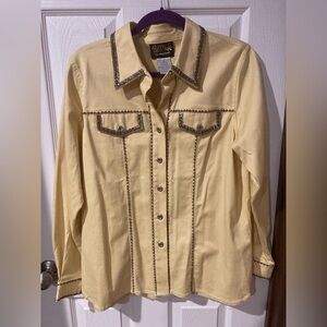 Bob Mackie vintage yellow Wearable Art Shirt/jacket Women’s medium rhinestones
